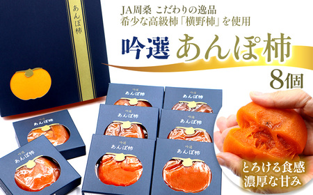 愛媛県西条産「吟選  あんぽ柿（８個）」横野柿 加工品