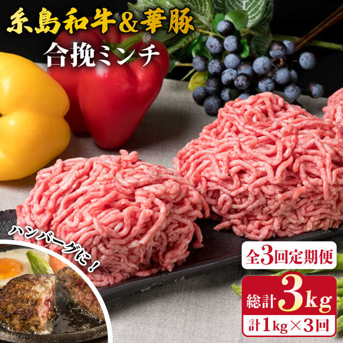 【ふるさと納税】【全3回定期便】糸島和牛 糸島豚 合挽ミンチ 500g×2p 計1kg 糸島ミートデリ工房 [ACA257] 29000円