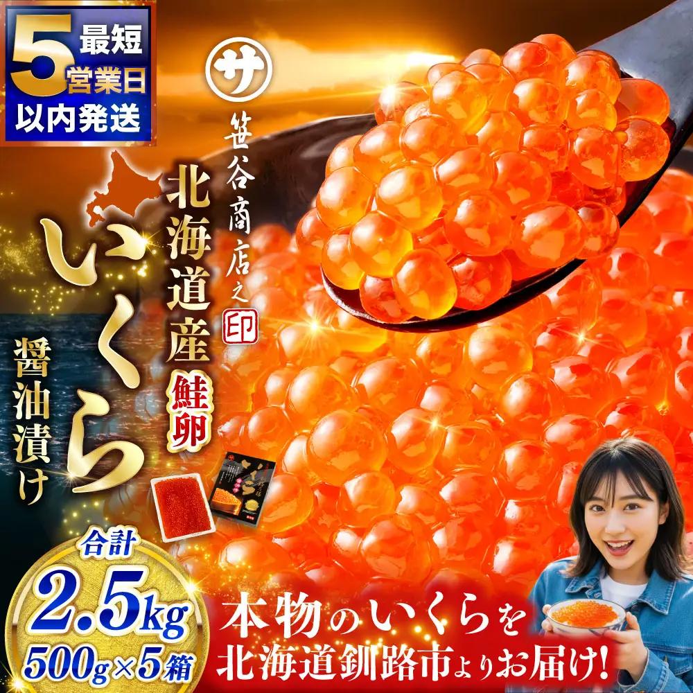 【5営業日以内発送】笹谷商店 北海道産 いくら イクラ (鮭) 500g×5箱 2.5kg 2,500g 魚 醤油漬け 海鮮醤油漬け 海鮮 海鮮丼 ギフト 冷凍 魚卵 魚介類 しょう油漬 ご飯のお供 