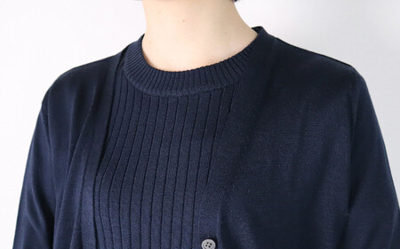 洗える リブニット シルク100％ プルオーバー クルーネック ( ダークネイビー・M ニット ) レディース 日本製 | 半袖 サマーニット ニット ウォッシャブル 春 夏 シンプル 新潟県 五泉市