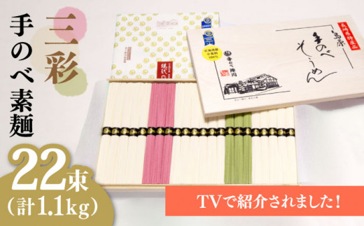 
【手のべ陣川】 最高級 島原 手延べ そうめん三彩 1.1kg/MA-30/ 木箱/ 南島原市 / ながいけ [SCH014]
