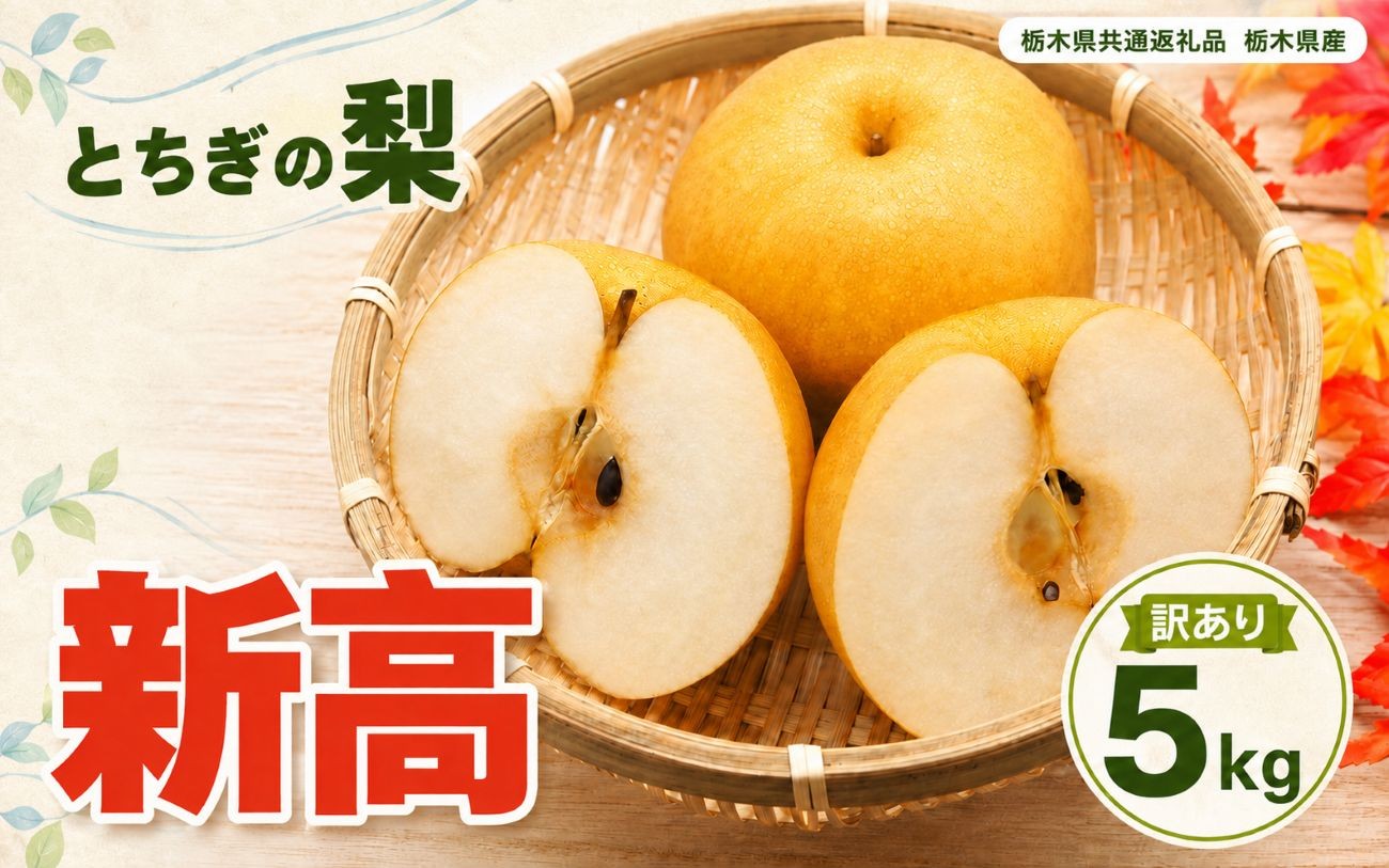 
                  梨 なし 新高 訳あり 5kg 【栃木県共通返礼品】栃木県産｜果物 フルーツ おいしい お取り寄せ 栃木県 下野市
                