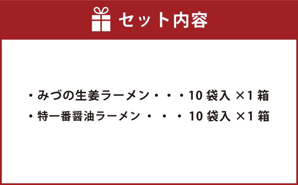 藤原製麺 旭川製造 みづの生姜ラーメン 1箱(10袋入)/特一番醤油ラーメン 1箱(10袋入)インスタント袋麺_03490