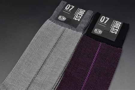 OLENO DRESS SOCKS 「NOBLE ソックス」 2足セット 26～28cm オリジナルバック付（ヘリンボーン/パープル ヘリンボーン/グレー）///ビジネス スーツ オフィス おしゃれ 