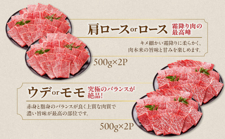 畜産農家応援! 宮崎牛焼肉2種セット500g×4パック_32-N202_(都城市) 宮崎県産宮崎牛 肩ロース ウデ又はモモスライス 焼肉 (500g×4)2kg