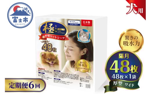 定期便 6回 ペットシーツ 【極】シリーズ 厚型ワイド 48枚 ペット用 犬用 猫用 トイレシーツ 日用品 ペット用品 防災 備蓄 消耗品 ドッグ キャット わんちゃん ねこちゃん 静岡県 富士市 [sf077-146]