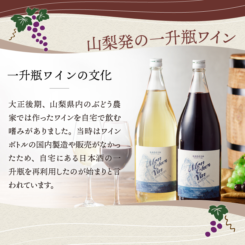 山梨名物一升瓶ワインセット【サドヤのモンシェルヴァン(赤・白)】 K0230-B