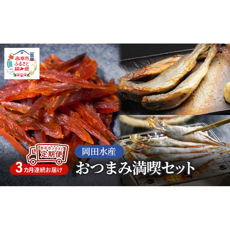 赤平市 ふるさと 定期便 岡田水産 おつまみ満喫セット 3カ月連続お届け　おかず おつまみ 揚げ物 魚貝類 干物 加工食品