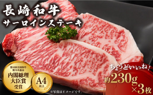 
長崎和牛 サーロイン ステーキ 約230g×3枚【川下精肉店】 [OAA006]
