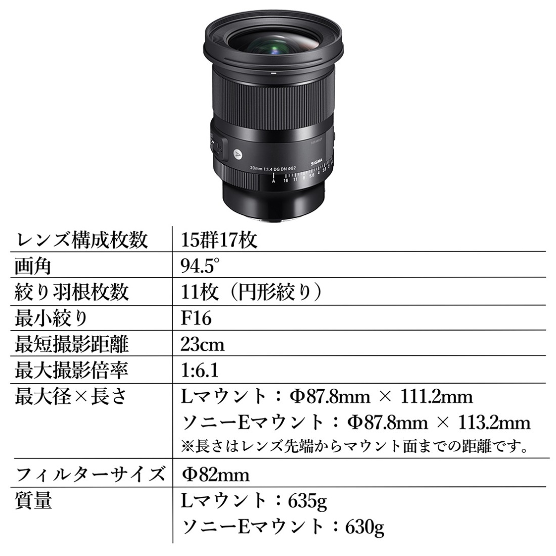 SIGMA 20mm F1.4 DG DN｜Art【Lマウント】カメラ　レンズ