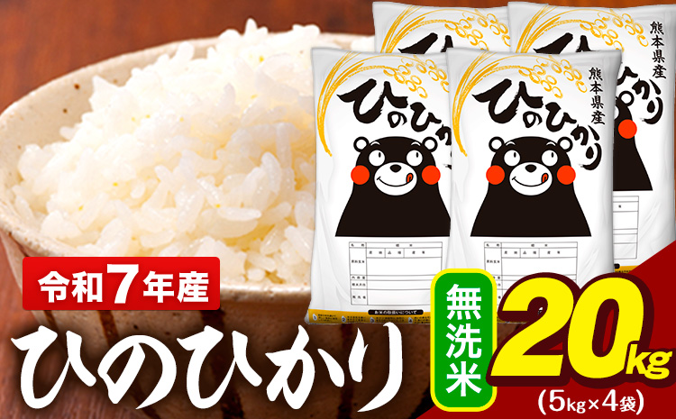 令和7年産 無洗米 米 ひのひかり 20kg (5kg袋×4)《7-14日以内に出荷予定(土日祝除く)》熊本県 大津町 国産 熊本県産 無洗米 精米 送料無料 ヒノヒカリ こめ お米---oz_hn7_wx_40500_20kg_m---