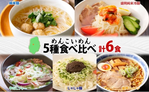 盛岡 めんこいめん 5種 食べ比べ 計6食 Aセット 純米麺 冷麺 じゃじゃ麺 牛だしフォー 盛岡ラーメン 米粉麺 グルテンフリー 麺 米粉 グルメ お取り寄せ ギフト ラーメン めんこい となん 送料無料 岩手県 盛岡市