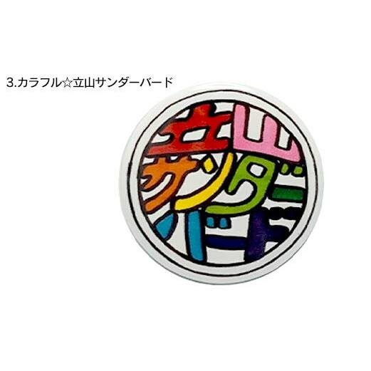 TV番組「夜の巷を徘徊する」紹介店 癒しのオリジナル イラスト 缶バッジ 5個 セット 立山サンダーバード 雑貨 日用品 ポップアート カラフル ホタルイカ 白えび 雷鳥 富山県 立山町 F6T-42