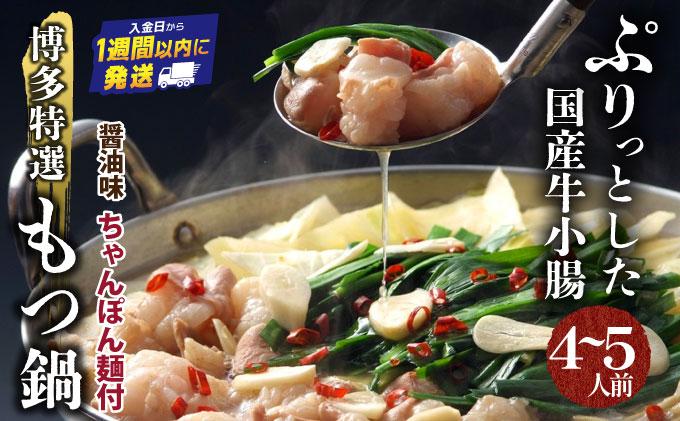 【プリプリの国産牛小腸のみ使用】博多特選もつ鍋(醤油味・4～5人前)【福岡ブランド】