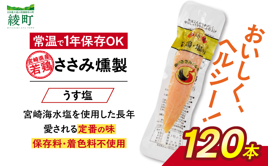 鶏のささみくんせい ＜うす塩 120本＞ おつまみ スモーク チキン 燻製【雲海物産】_A0114-128