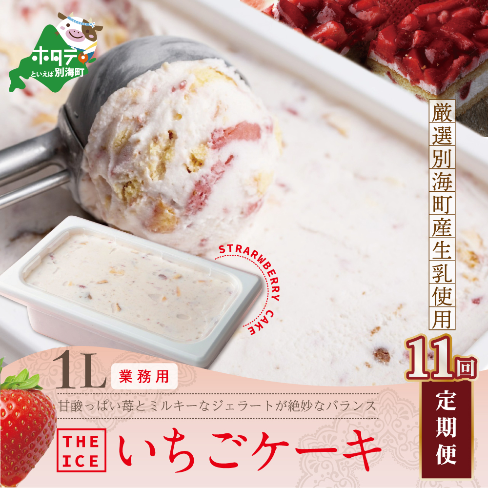 【毎月定期便】【THE ICE】業務用１リットル いちごケーキ ×11ヵ月定期便 （J FARM AMUSE 株式会社）【be003-1076-100-11】
