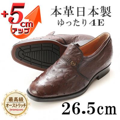 ふるさと納税 大和郡山市 オーストリッチ革4E幅広プレーンスリッポン 5cmアップシューズ No.65 ブラウン 26.5cm