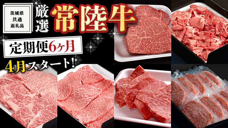 《 定期便 4月スタート 》 厳選 『 常陸牛 』 6ヶ月セット ( 茨城県共通返礼品 ) A5 A4 肉 焼肉 国産 霜降 赤身 ヒレ 切り落とし もも ハンバーグ ステーキ [BM036us]