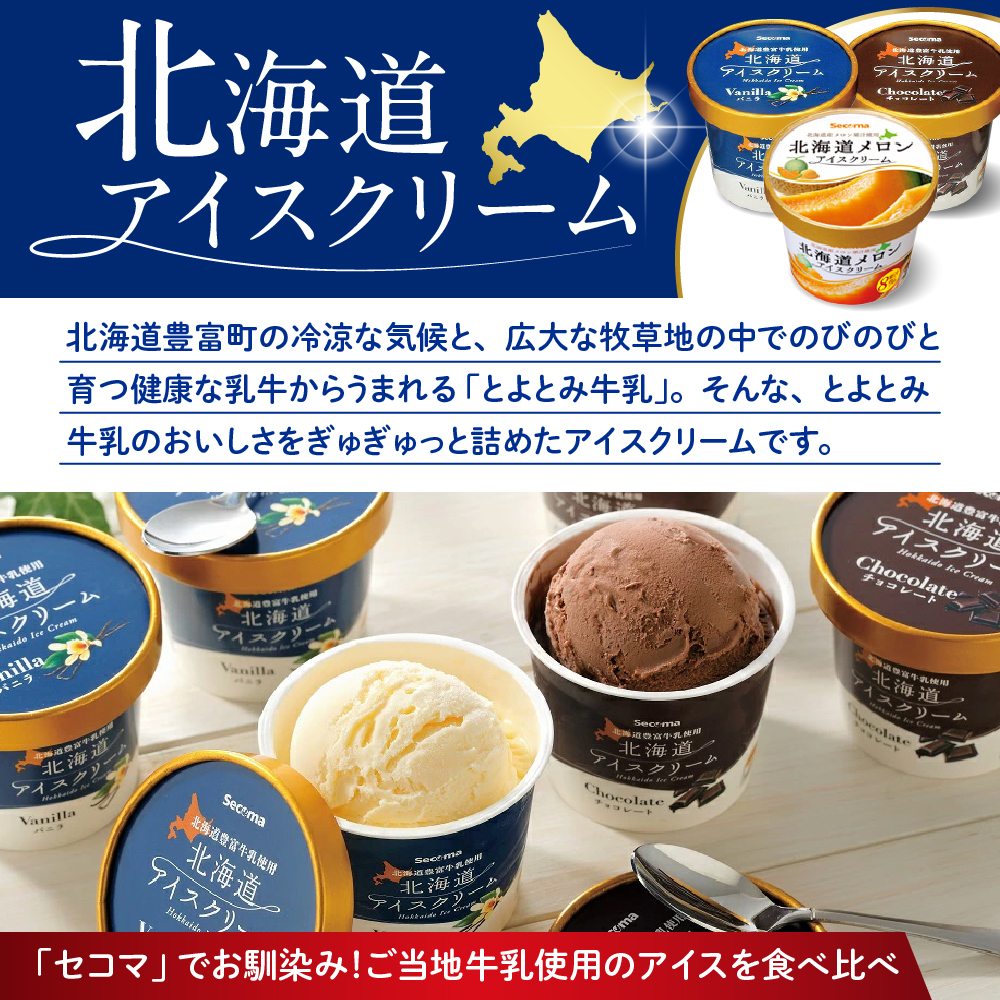 【3か月定期便】とよとみ牛乳 北海道アイスクリーム 3種食べ比べ 110ml×12個
