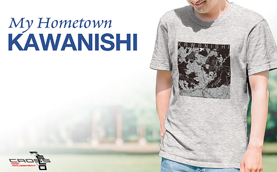 【川西】地図柄ヘビーウェイトTシャツ（ヘザーグレー）Lサイズ KWNN078