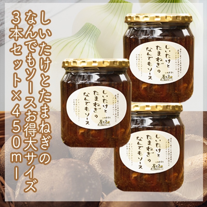 142-2722 スイスで加工品を学んだ農家が手間暇かけて手づくりした『しいたけとたまねぎのなんでもソース』≪お得サイズ≫3本セット【 家庭用 自宅用 贈答品 贈答用 ギフト お取り寄せ お中元 お歳暮 贈り物 お祝い 神奈川県 小田原市 】