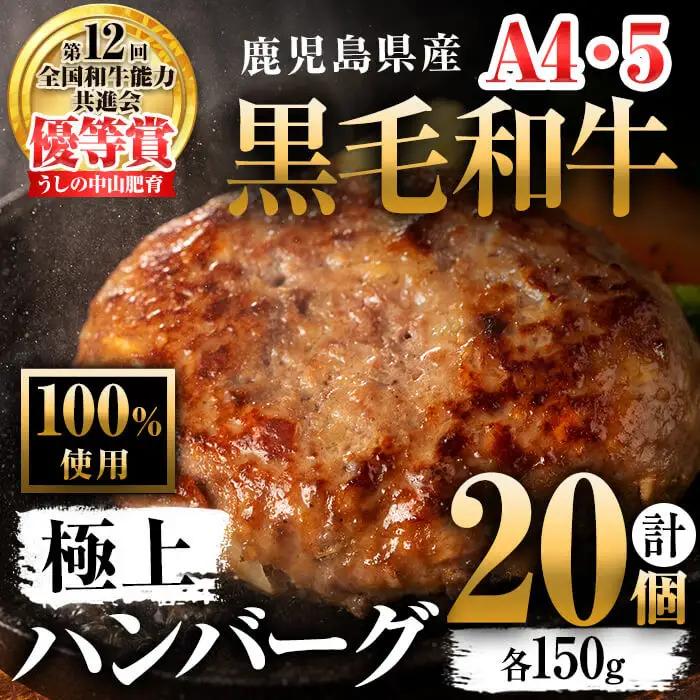 ＜A4・A5等級＞鹿児島県産 黒毛和牛100%使用 極上ハンバーグ(計3kg・150g×20個) c5-034