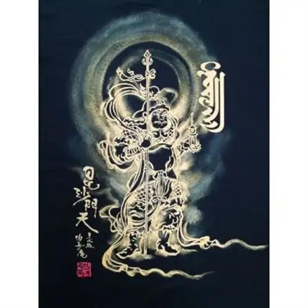 手描きTシャツ 仏画 毘沙門天 黒 (半袖 XLサイズ)【1615047】