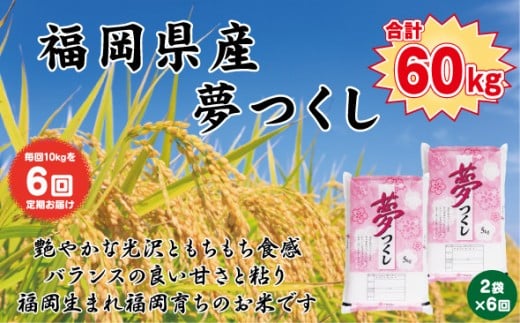 【定期便全6回】【令和7年産新米予約】【食味鑑定士厳選】福岡県産 夢つくし10kg (5kg×2袋) 合計 60kg
