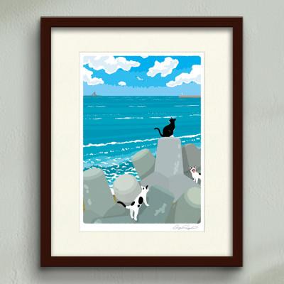 ふるさと納税 茅ヶ崎市 湘南・茅ヶ崎で描く、海を感じるイラストアート『ジークレーアートフレーム　SL-10』(小:八つ切)