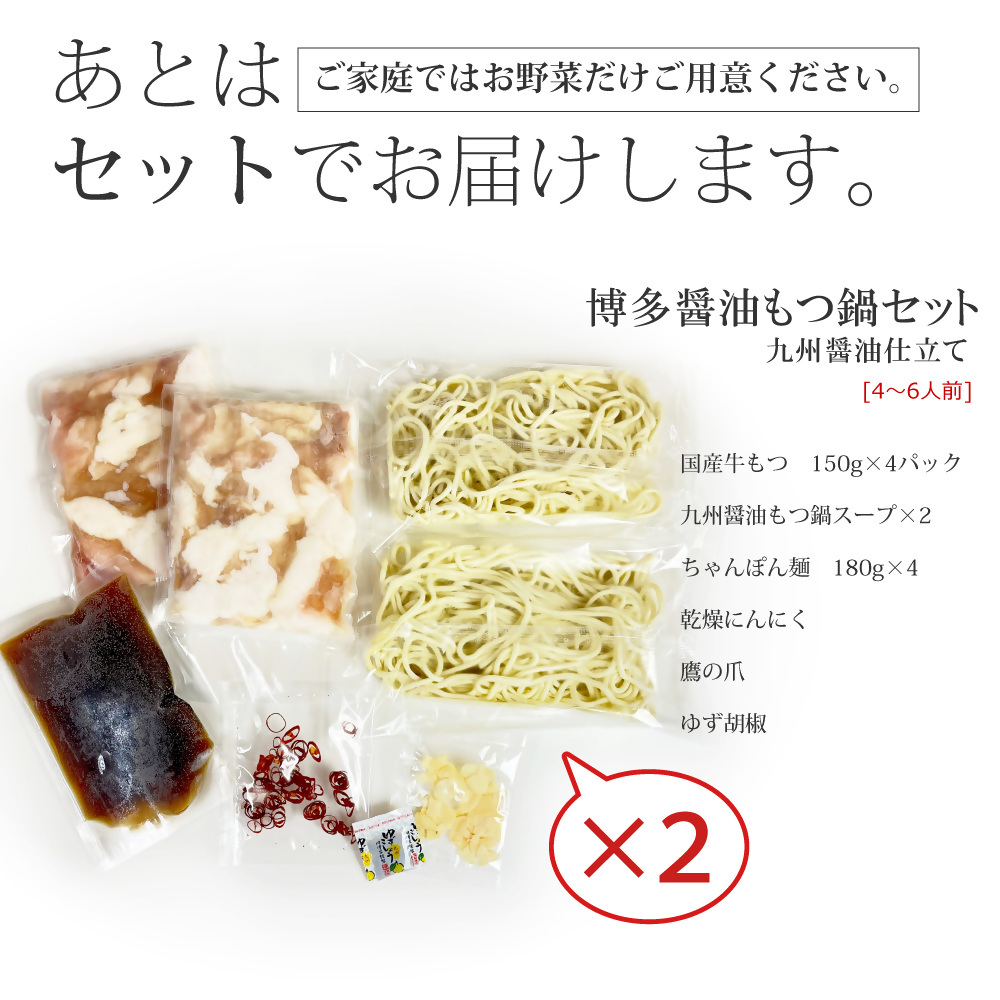 CW-022_博多もつ鍋セット(九州醤油仕立て) 4〜6人前 国産牛もつ600g