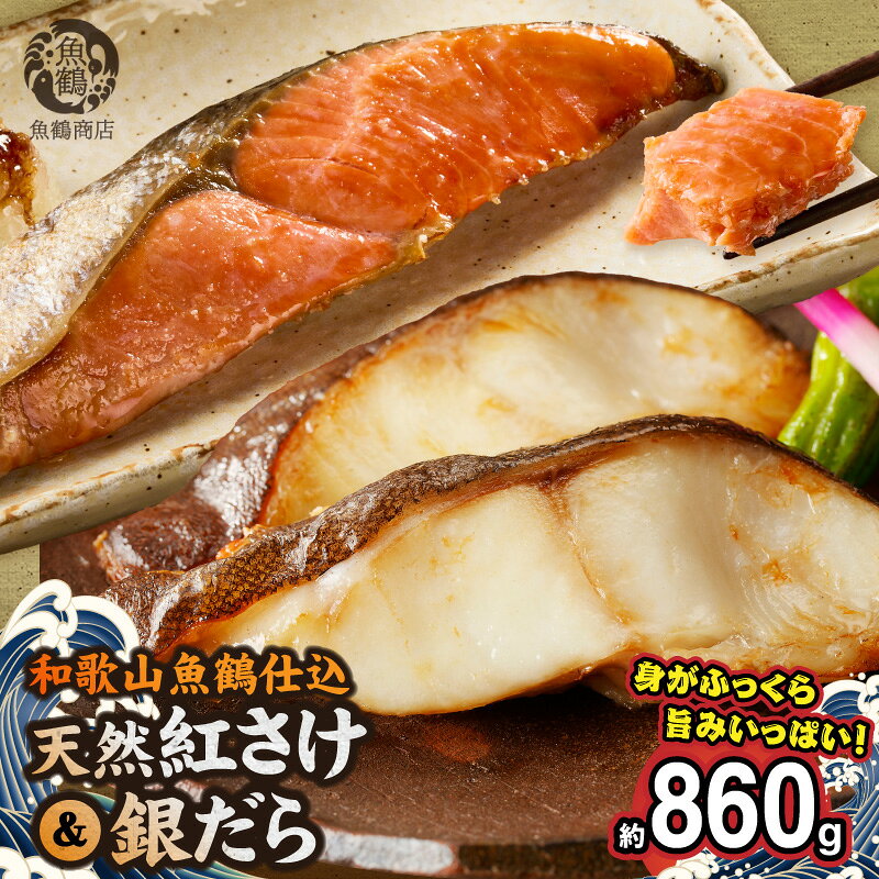 【ふるさと納税】脂と旨みたっぷり 魚鶴 仕込 天然 紅サケ & 銀だら セット 約860g 選べる 発送月 甘口仕立て 柔らかい 鮭 良質な脂 鱈 魚 焼き魚 魚介 お取り寄せ お取り寄せグルメ 和歌山県 湯浅町 送料無料