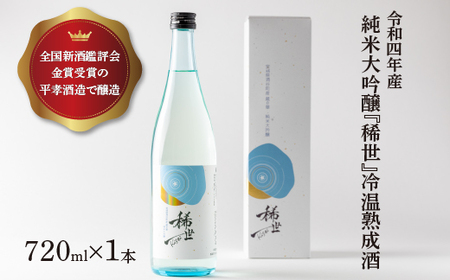 【最上商店】令和5年酒造年度全国新酒鑑評会金賞受賞の平孝酒造で醸造！涌谷町黄金大使・安野希世乃さんプロデュース「令和4年産 純米大吟醸『稀世』」冷温熟成酒720ml ※2024年10月下旬より順次発送予定