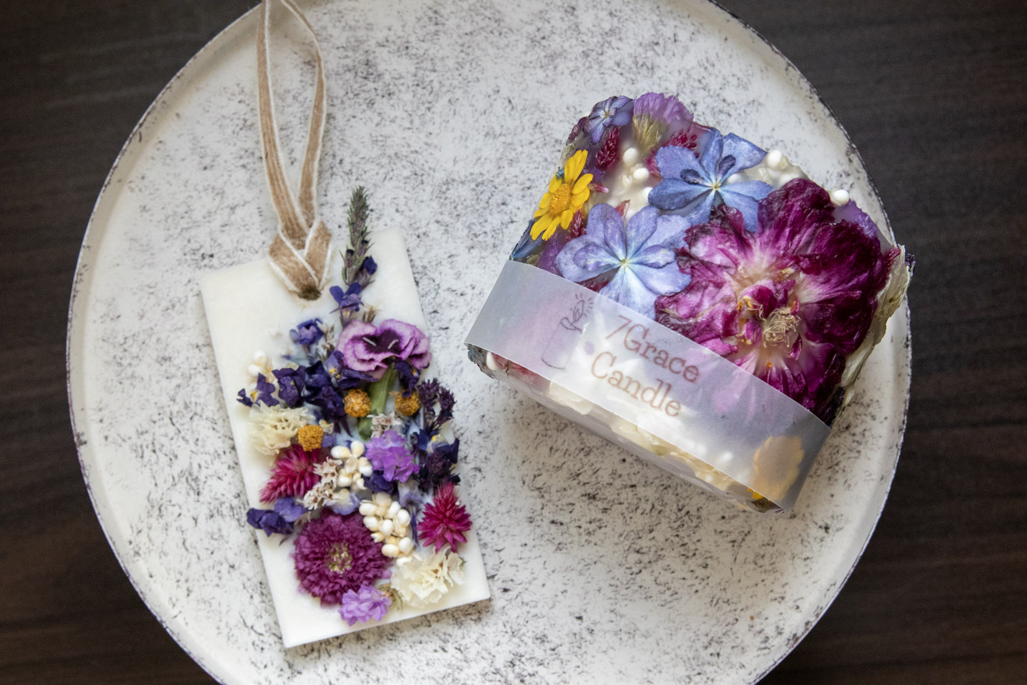ボタニカルキャンドルとアロマサシェのセット パープル / インテリア 雑貨 ドライフラワー ハンドメイド プレゼント ギフト