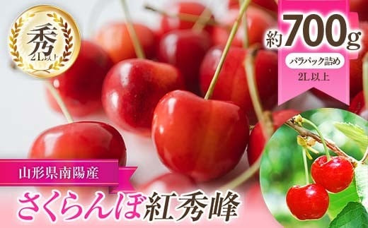 
            【令和8年産先行予約】 さくらんぼ 「紅秀峰」 約700g (秀 2L以上) バラパック詰め 《令和8年6月下旬～発送》 『生産者 佐藤 勇二』 サクランボ 果物 フルーツ 産地直送 生産農家直送 山形県 南陽市 [891]
          