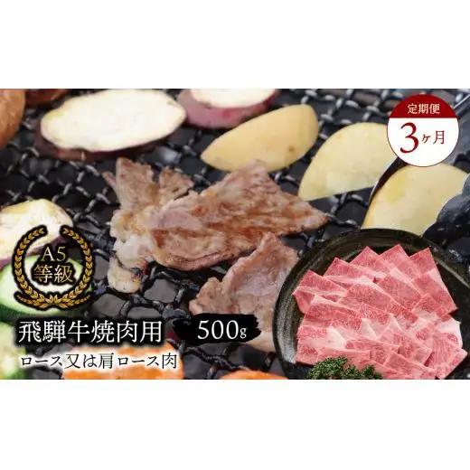 【３ヶ月定期便】 A5等級 飛騨牛 焼肉用 500ｇ ロース又は肩ロース肉