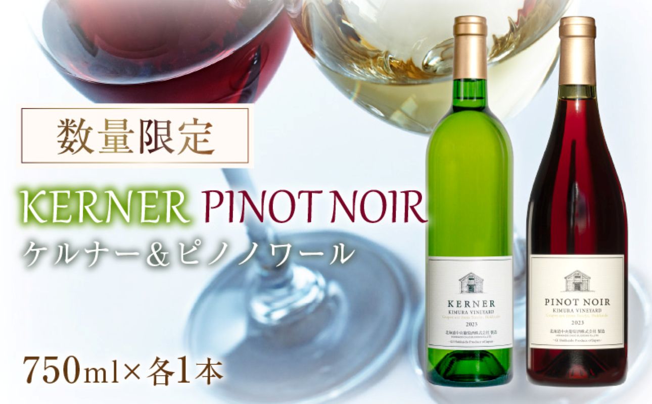 ケルナー2023年＆ピノノワール2023年 750ml× 各1本 セット ギフト【数量限定】赤ワイン 白ワイン 辛口 北海道産_Y061-0007