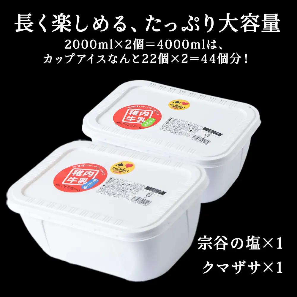 【業務用】稚内牛乳アイスクリーム2000ml宗谷の塩×クマザサ2個セット【配送不可地域：離島・沖縄県】