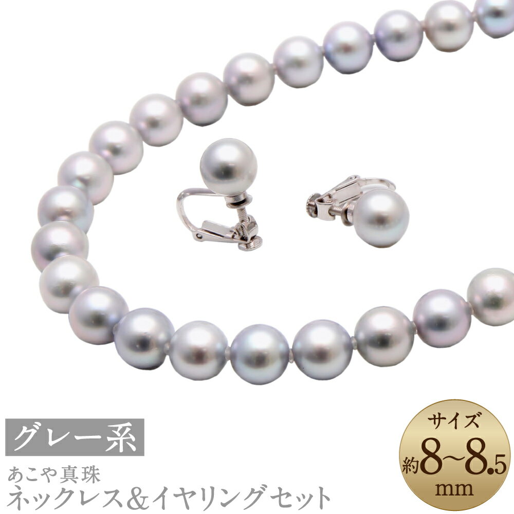 【ふるさと納税】あこや真珠（8-8.5mm珠、グレー系）ネックレス&イヤリングセット シルバー パール お手入れ用品2点セット付 冠婚葬祭 レディース ジュエリー アクセサリー ファッション 長崎県 長崎市 送料無料