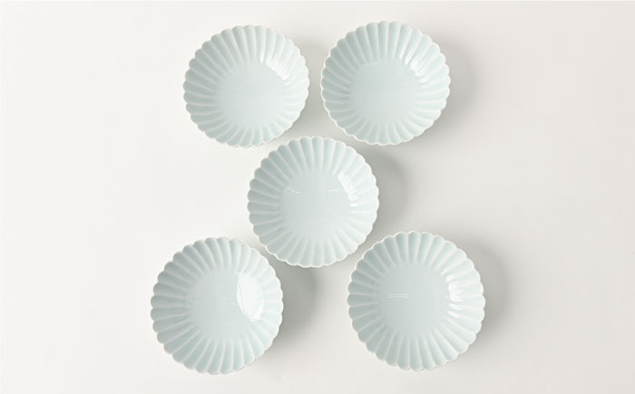 【波佐見焼】菊彫 青白釉 取鉢 (中) ボウル 5個セット【福田陶器店】 [PA217]