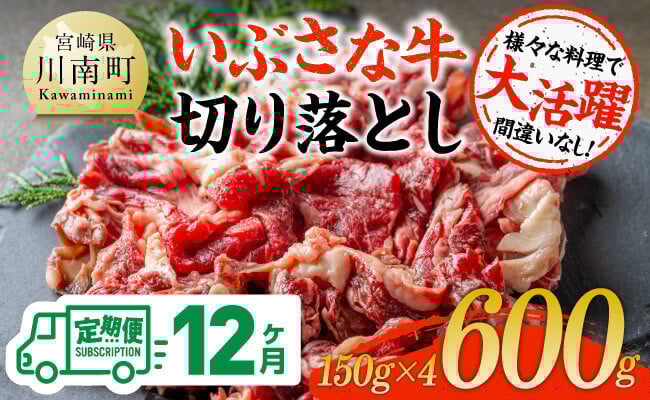 
            【12ヶ月定期便】いぶさな牛切り落とし 600g (150ｇ×4パック) 【 宮崎県産 牛 焼肉 黒毛和牛 定期便 】
          