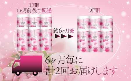 【 定期便 年 2 回 6 ヶ月毎 】 トイレットペーパー 12ロール ダブル 香り付き ローズ 花束 フラワー プリント 日用品 丸富製紙 定期 トイレットペーパー トイレットペーパー トイレットペ