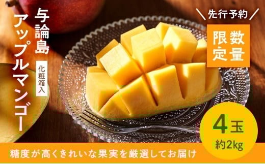 【数量限定】鹿児島 与論島アップルマンゴー特A秀品大玉４個約2kg化粧箱入り【先行予約】