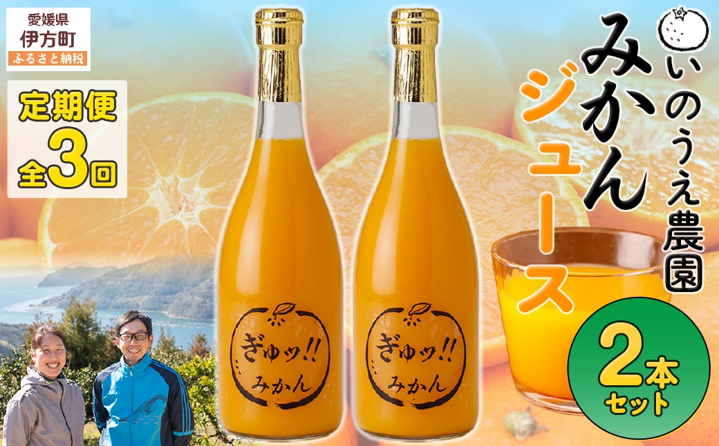 
                  【定期便】いのうえ農園 みかんジュース2本セット 全3回※離島への配送不可  【ふるさと納税 人気 おすすめ ランキング 柑橘 みかん ミカン 蜜柑 ジュース ミカンジュース みかんジュース 定期便 フルーツ 果物 産地直送 いのうえ農園 愛媛県産 愛媛県 伊方町 送料無料】 IKTAI026 
                