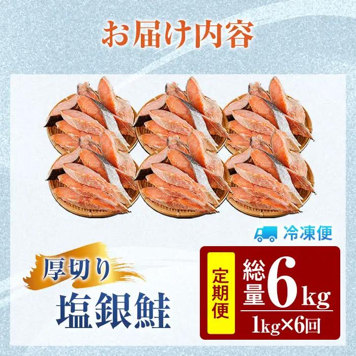 【定期便・全6回(連続)】訳あり 厚切り 塩 銀鮭 切り身(総計6kg・1kg×6回)   塩鮭 簡易包装 冷凍【YS-7】【株式会社安田】