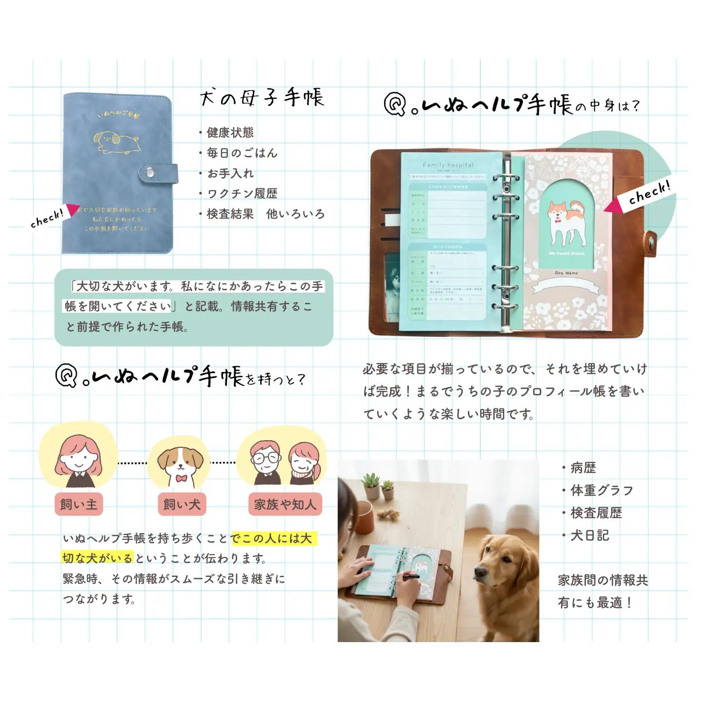 ヘルプ手帳（いぬ）【カラー：ネイビー】 手帳 ケース ペット 防災 岐阜市 / nancoco[ANKK009]