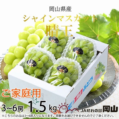 【2026年8月下旬より発送】ご家庭用 岡山県産 シャインマスカット 晴王 1.5kg(3～6房) ぶどう 葡萄 ブドウ フルーツ 果物
