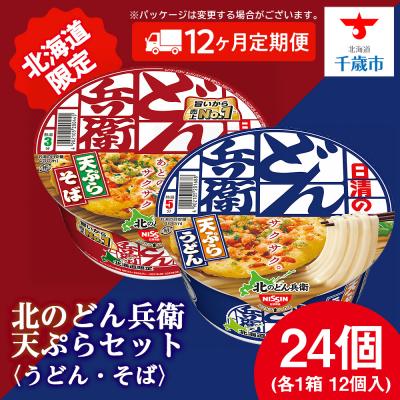 ふるさと納税 千歳市 【定期便12カ月】日清 北のどん兵衛 天ぷらセット＜うどん・そば＞各1箱・合計2箱