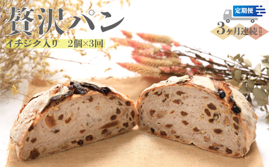 
【定期便／3回】イチジク入り☆限定！贅沢パン 天然酵母 パン ワインとの相性抜群 レーズン くるみ フィグ レザン どっしり きめが細かい ハードパン 自家製酵母 480g×2個を3回連続でお届け！
