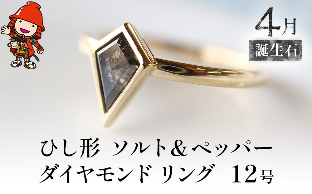 誕生石 4月 ひし形 ソルト＆ペッパーダイヤモンド 指輪 リング 12号  K18 イエローゴールド アクセサリー 婚約指輪 プロポーズ 結婚指輪 誕生日 婚約 結婚 母の日 プレゼント 祝 記念日 女性 贈り物 大分県産 九州産 中津市