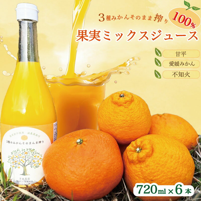 【ふるさと納税】 果実ミックスジュース×6本 3種みかん ミックス 高級柑橘 甘平 不知火 愛媛みかん ジュース 100% 贈答 ギフト プレゼント 100% 濃厚 ジュースギフト オレンジ ジュース セット ジュースセット ゼリー 寒天 母の日 敬老の日 お歳暮 お中元 国産 吉本農園